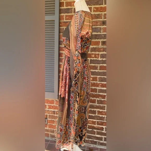 NWT Oriental Paisley Print Chiffon Midi Long Sleeve Dress. Size Small. - Picture 10 of 15